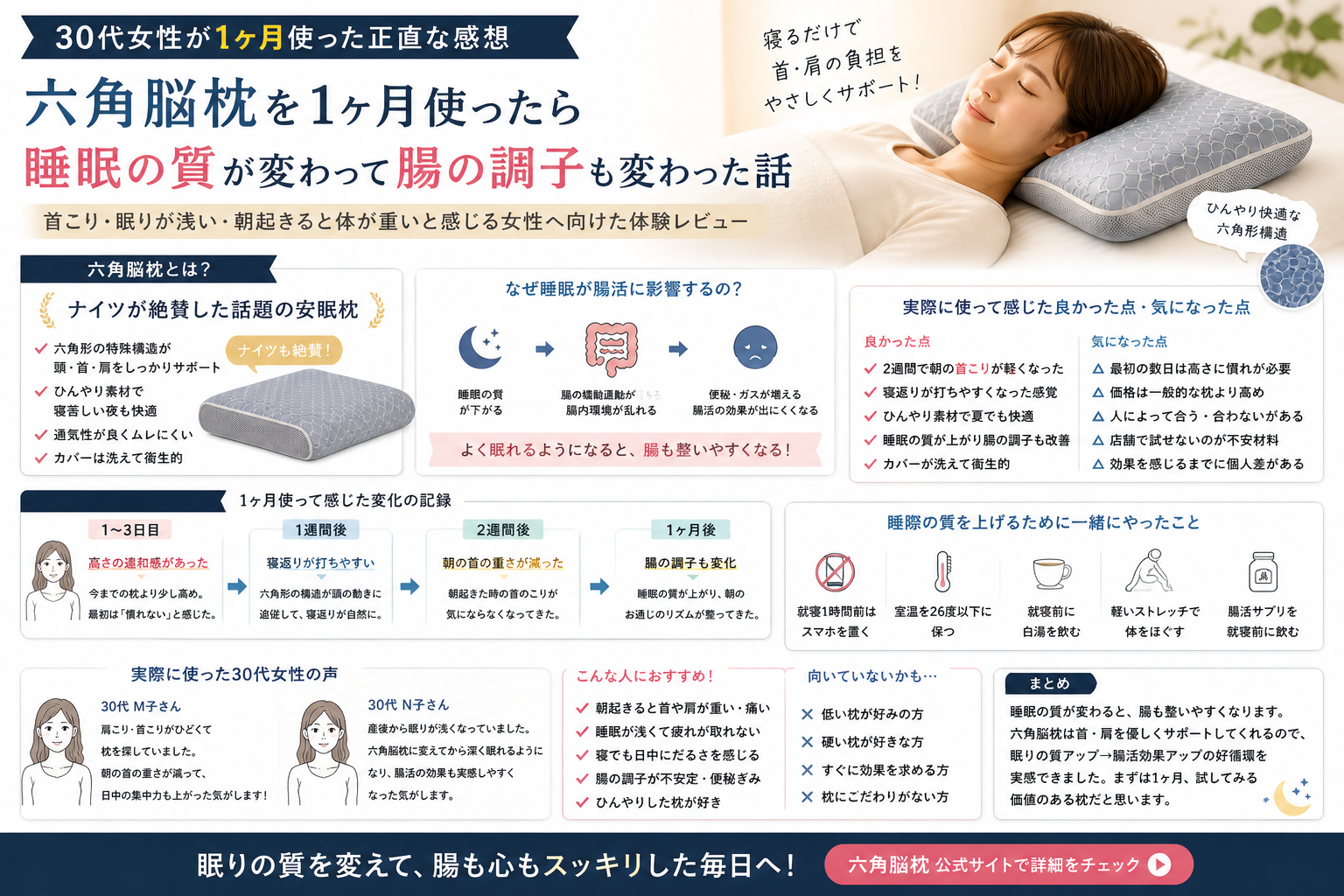 六角脳枕の悪い口コミは本当？30代女性が1ヶ月使って首こり・睡眠が変わった話